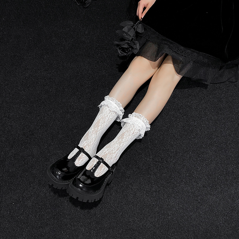 Weiße Wadensocken mit Spitzenbesatz, Strümpfe für Damen, Sommer-Lolita, Lolita-Söckchen, Wadensocken, JK-Lange Strümpfe_voghion.com