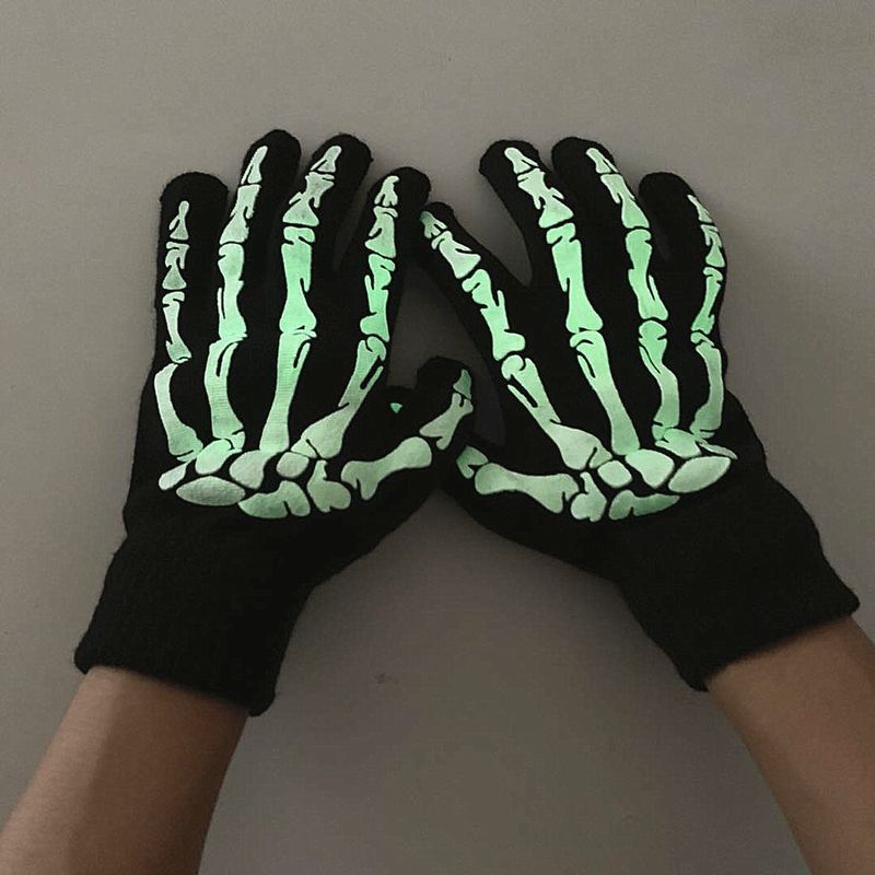Winter Halloween Skull Claw Pattern Luminous Knitted Touch Screen Gloves Night Glow Performance Props Gloves_voghion.com