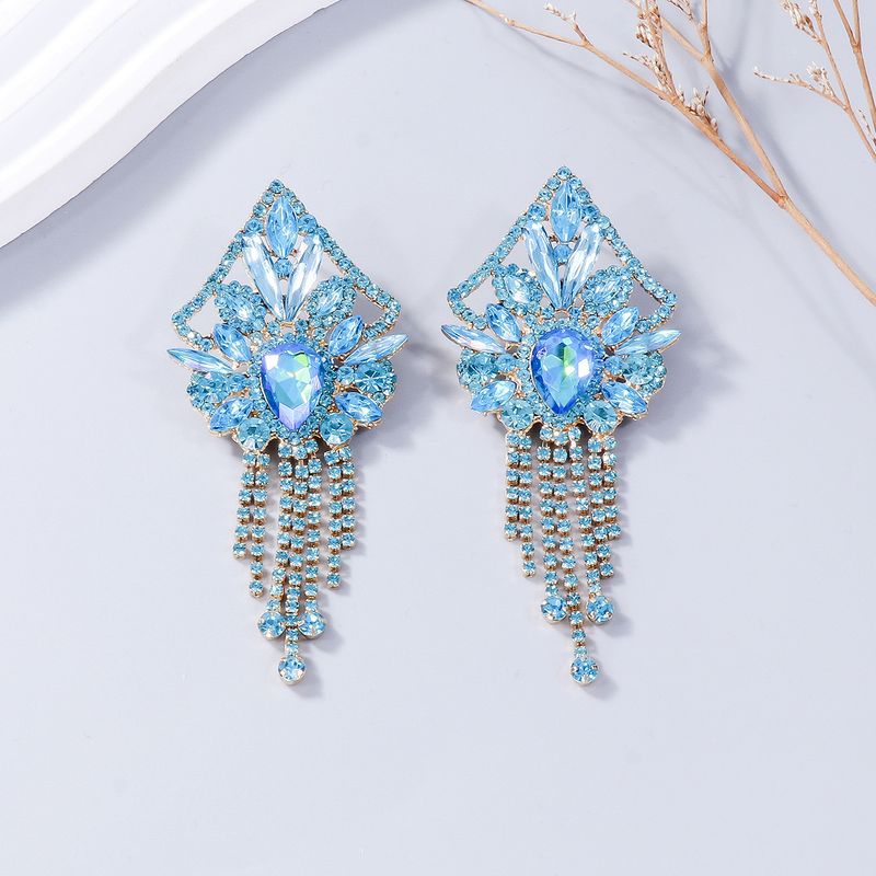 Exaggerated heavy earrings retro personality geometric earrings full of diamond tassel light luxury style earrings female accessories_voghion.com