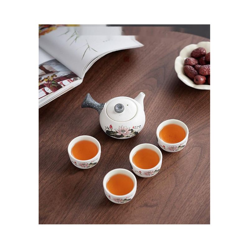 Kung-Fu-Set, Box mit einer und vier Tassen, kleines Set, Teekanne aus Keramik, Geschenk für Geschäftsveranstaltungen, Hochzeitsbegleitergeschenk_voghion.com