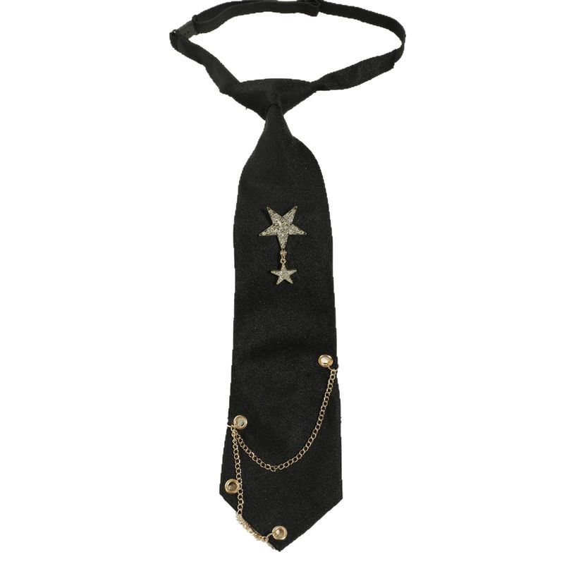 Nuova cravatta a catena con doppia stella in metallo con strass JK, versione coreana, stile accademico per studenti, senza nodo, da uomo_voghion.com