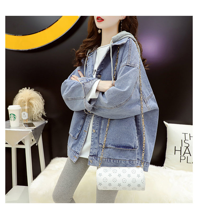 Ielu apģērbs, melns džinsu jakas Sieviešu korejiešu modes raibs, pavasara jaka ar kapuci Ikdienas Chaquetas Veste En Jeans Pour_voghion.com