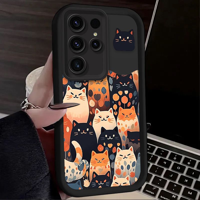 Smiješna mat maskica za telefon s motivom paklene mačke za Samsung Galaxy S25 S24 S23 Ultra S22 S21 Plus FE 5G A54 A34 A14 A73 A53 A33 5G_voghion.com