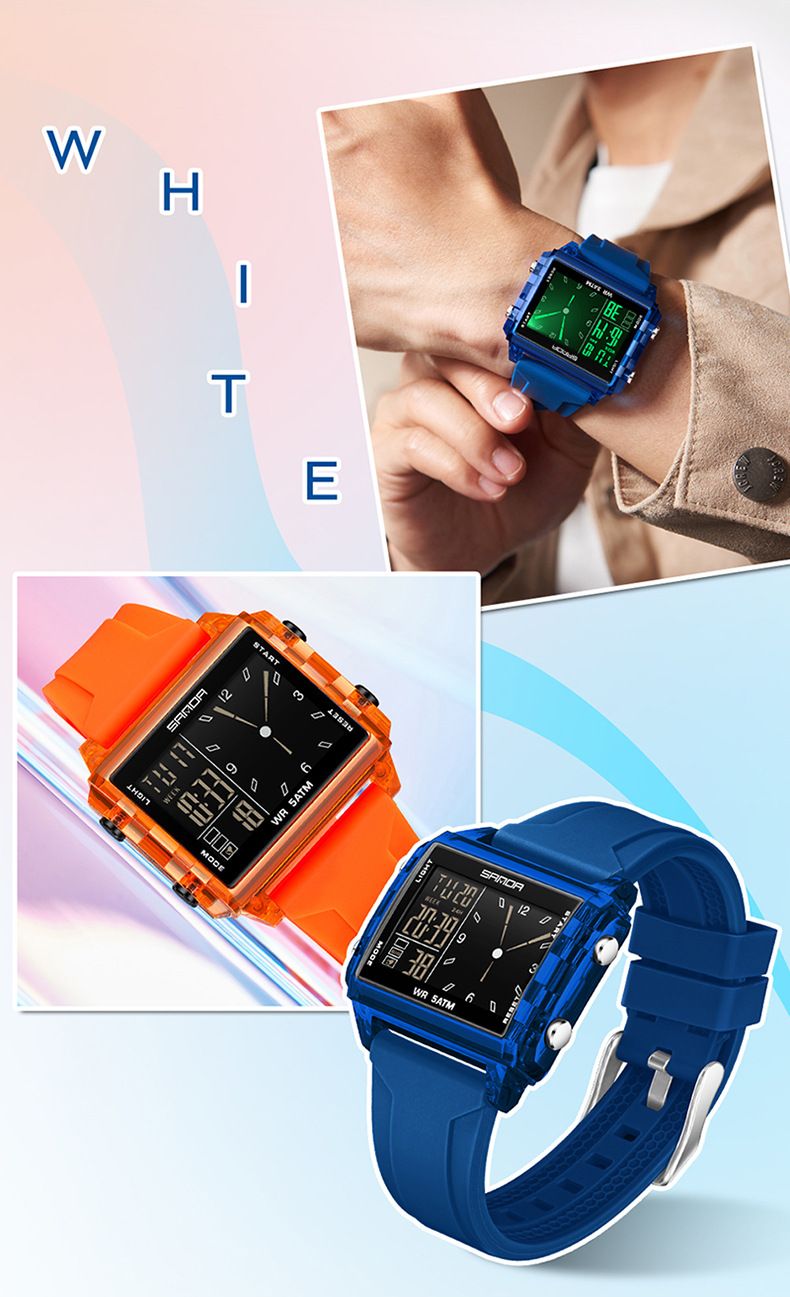 Square Multi-Function Digital Analog Watch With Transparent Case, Dual Time Display, Alarm, Stopwatch, Waterproof, And Luminous Feature_voghion.com
