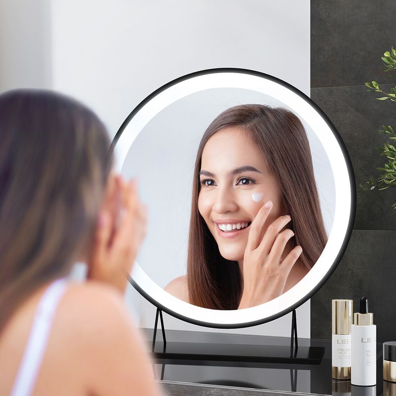Round Hollywood Vanity Mirror With LED Touch 3 Lights Dressing Table Make-up_voghion.com