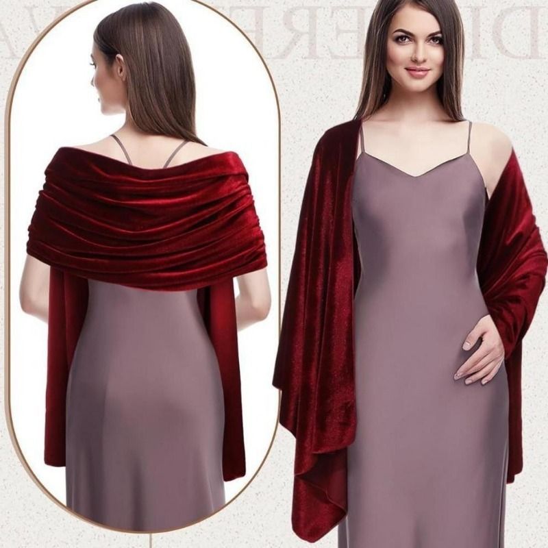 Modischer Damenschal in Burgunderrot, Samt, Seidenschal, Mehrzweck-Langschal, Kleid, Cheongsam mit kleinem Schal außen_voghion.com