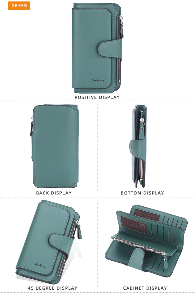BAELLERRY New Women's Long Wallet Zip Buckle Multi Card Position Tri-fold Coin Purse Large Capacity Clutch Bag_voghion.com