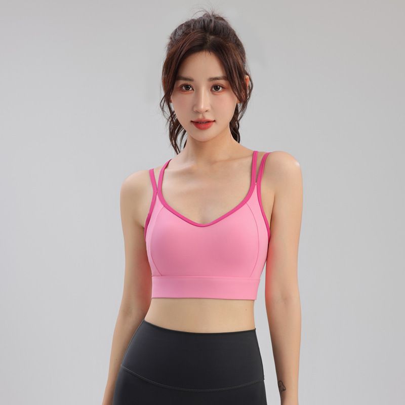 Color Block Splicing Thin Strap Sports For Women Running Shockproof Cross Back One-Piece Outerwear Yoga Bra Summer_voghion.com