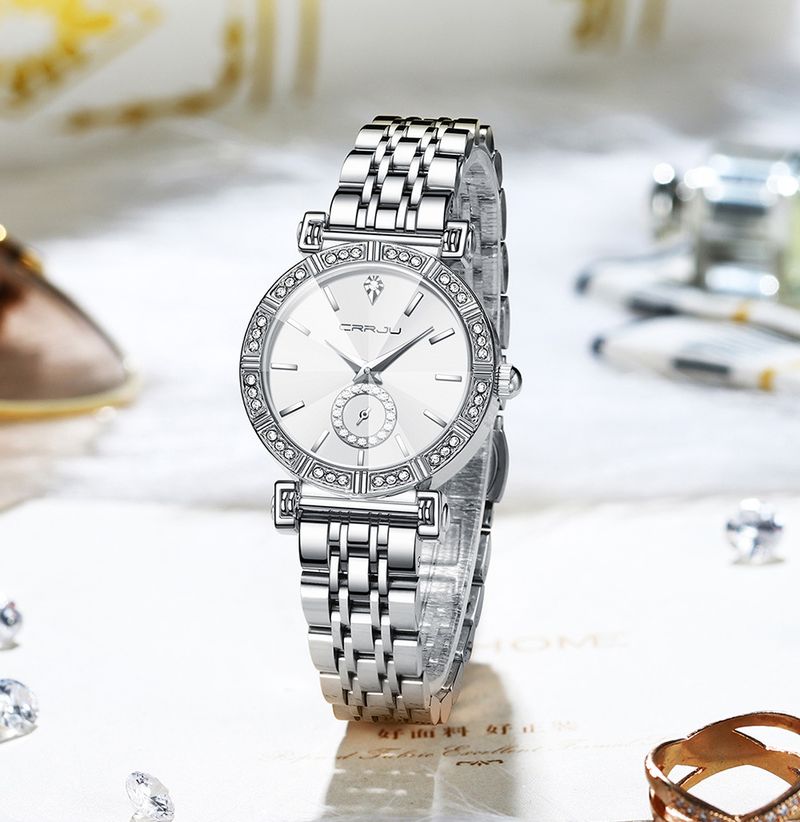 Elegante Damen-Quarzuhr mit Diamant-Akzent und Edelstahlarmband, wasserdichte modische Armbanduhr für Damen_voghion.com