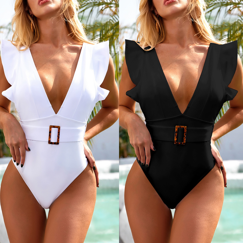2022 Nuovo costume da bagno bikini bianco intero con apertura sul retro e volant_voghion.com