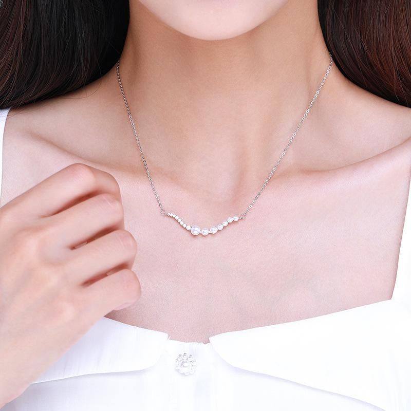 Tancise Einfache und exquisite Damen-Perlenkette aus S925-Sterlingsilber, Halskette mit Anhänger, Schlüsselbeinkette._voghion.com