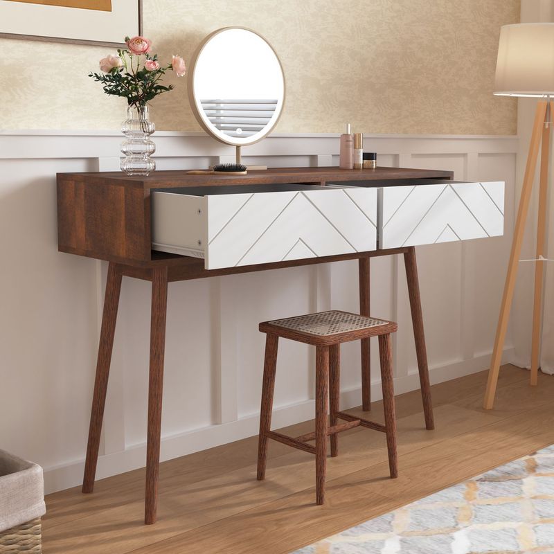 Entryway Table With 2 Carved Panel Drawers, Console Table With Storage Space And Wood Legs,Sofa Table Behind Couch For Hallway, Living Room_voghion.com