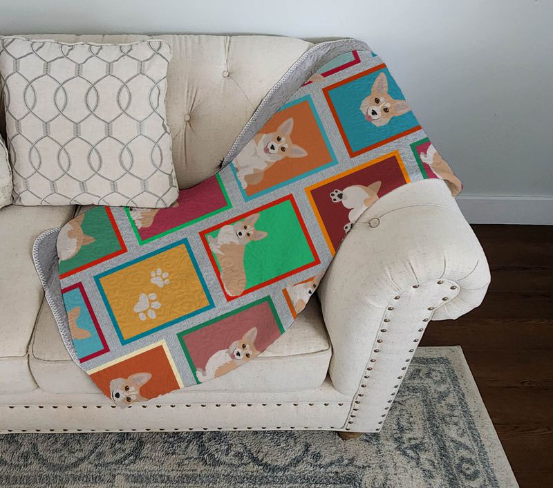 Lots of Fawn Pembroke Corgi Quilted Blanket 50x60 Artwork Pattern Quilted Throw Blanket for Bed, Couch, Sofa, Soft and Lightweight_voghion.com