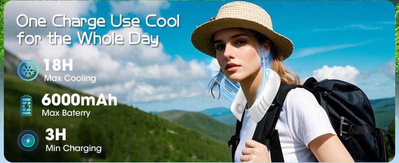 High Battery Life Outdoor Portable Bladeless Lazy Silent Foldable Neck Hanging Fan_voghion.com