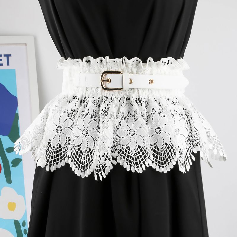 Cintura larga in pizzo testurizzata per donna, cintura elastica in vita, versatile capospalla, abito decorativo con un senso del design_voghion.com