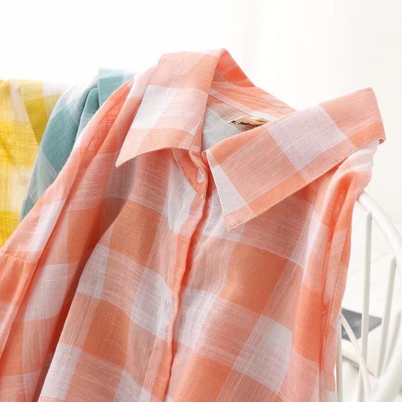 Camicia a quadri casual ampia a maniche lunghe in cotone_voghion.com
