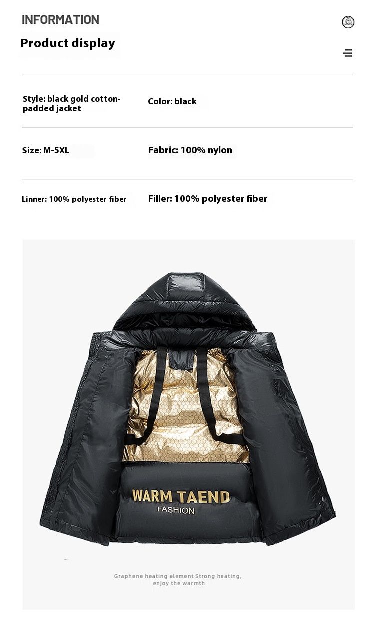 Winter winter graphene black gold cotton unisex bread jacket, hooded for warmth and waterproofing_voghion.com