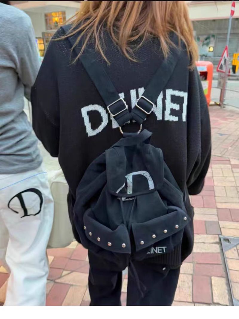 2025 Fall/Winter New Backpack Drawstring Pocket Canvas Large Capacity Backpack Versatile_voghion.com
