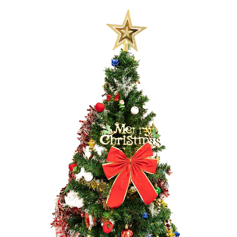 5 ft Artificial Christmas Tree with LED Energy-Saving Lights, Includes 109 Pendants, Tree Skirt, and Guardrails_voghion.com