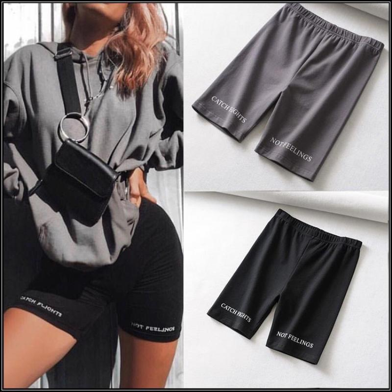 Short de cyclisme femme taille haute short femme taille élastique mince Fitness lettre imprimé short noir_voghion.com