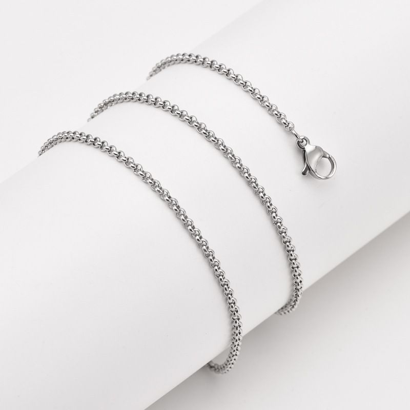 Stainless steel jewelry necklace round pearl chain titanium steel clavicle chain DIY square pearl chain jewelry chain_voghion.com