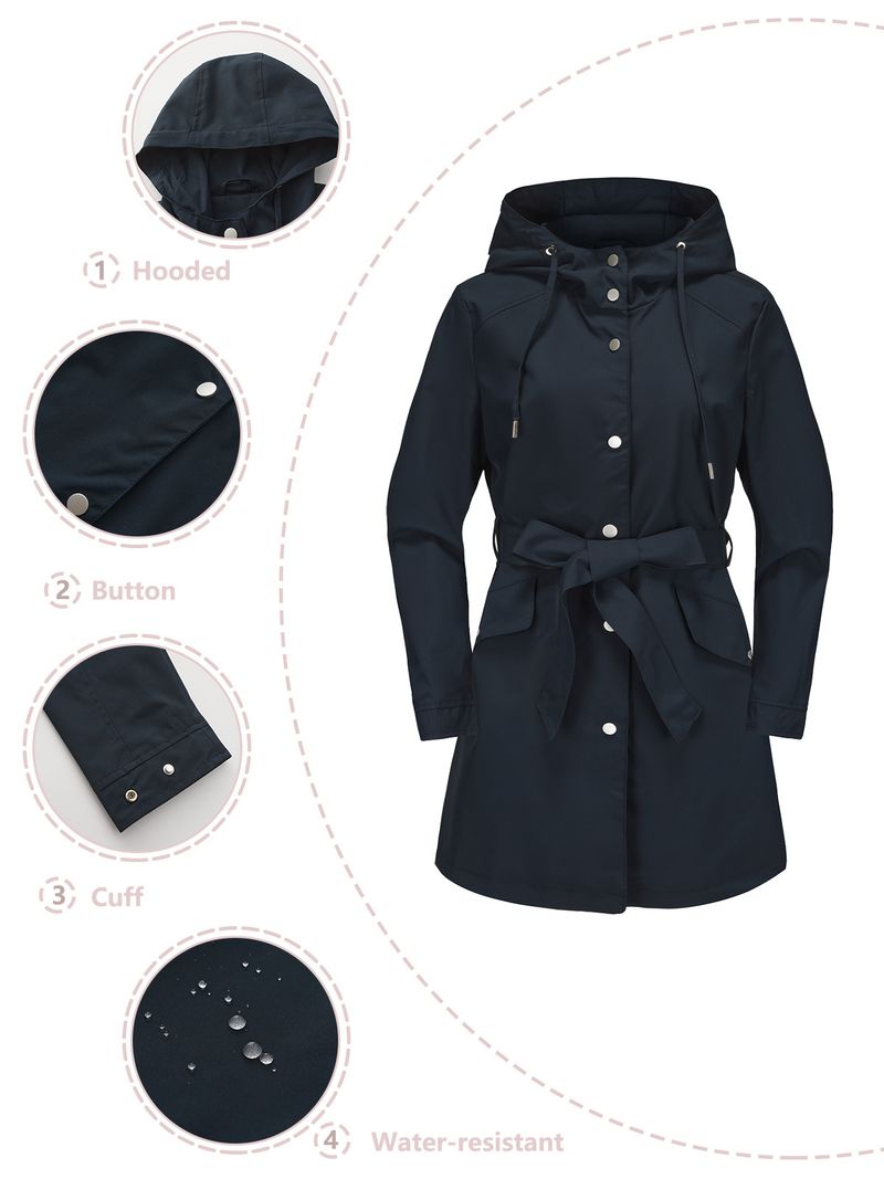 Veste imperméable à capuche avec ceinture pour femme, nouvelle collection printemps et automne 2024, coupe-vent ample et décontracté_voghion.com