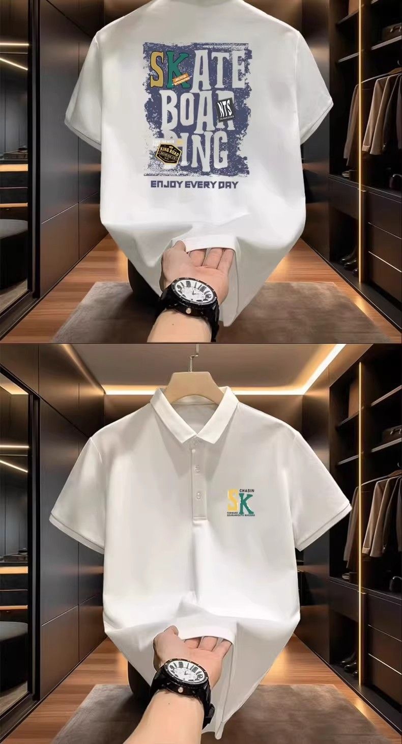 Camicia da uomo a maniche corte con risvolto ampio, maglietta casual alla moda da lavoro_voghion.com