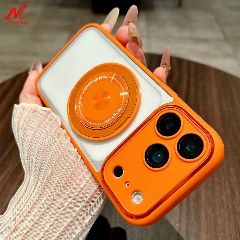 Support rotatif à 360° pour coque de luxe mate compatible avec la charge sans fil iPhone 17, 16, 15, 14, 13 et 12 Pro Max. Pare-chocs transparent._voghion.com