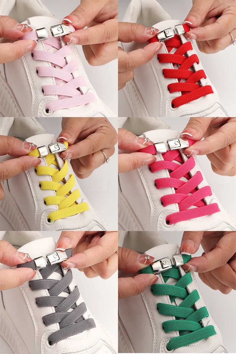 2023 No Tie Shoe laces Press Lock Shoelaces without ties Elastic Laces Sneaker Kids Adult 8MM Widened Flat Shoelace for_voghion.com