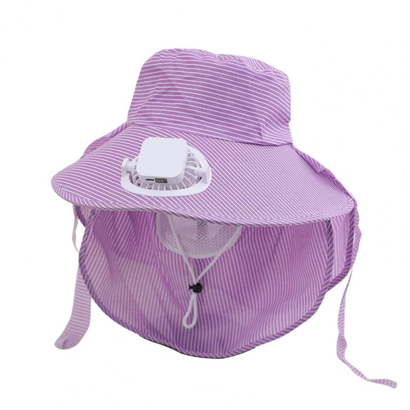 RYYD Gestreepte Bucket Hat - Ingebouwde ventilator|UV 50+|Nekflap_voghion.com