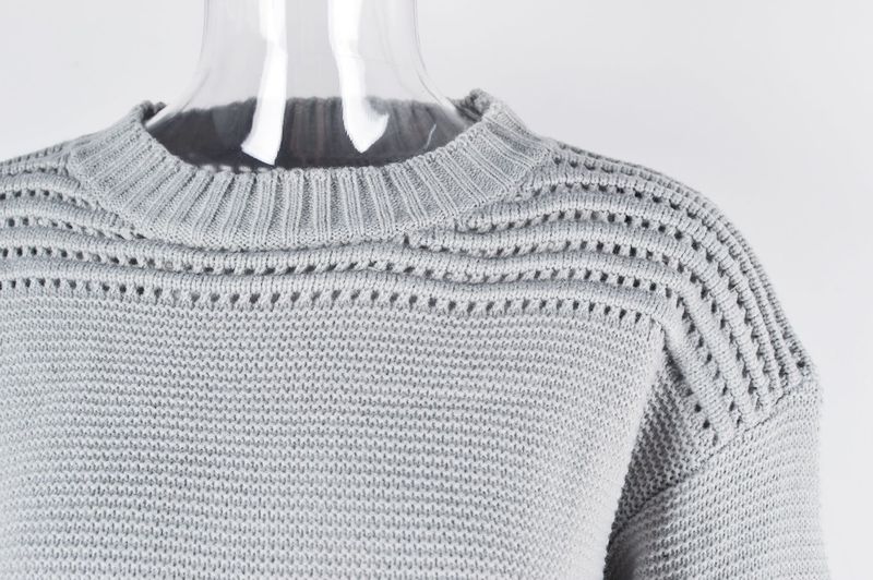 Essential Ribbed Knit Sweater – Long Sleeve Crewneck Pullover (Streetwear Minimalist, Hollow-Out Detailing, Euro-US Cross-Border Fit)_voghion.com