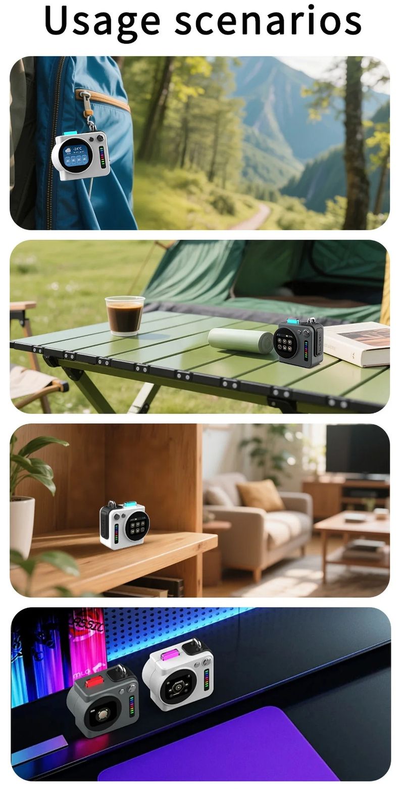 Mini altoparlante Bluetooth classico retrò con schermo intelligente Hi-Fi, lettore musicale con scheda TF, soundbar, luce ambientale RGB, allarme_voghion.com