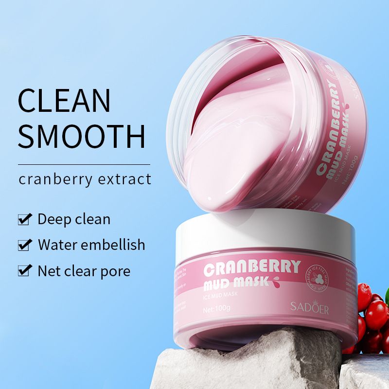 SADOER Cranberry Film Cleansing Pores Refreshing Oil Control Mud Moisturizing Water Wash Facial Mask Skin Care Product_voghion.com