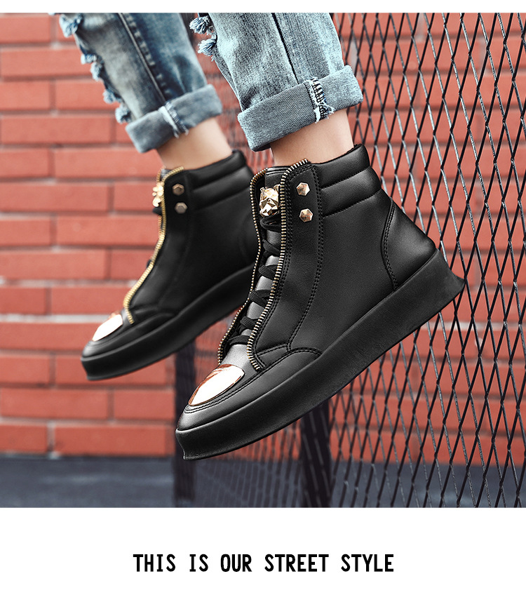 Herrenschuhe High-Top-Sneakers aus Metall, lässige Lederstiefel, Hip-Hop-Schuhe_voghion.com