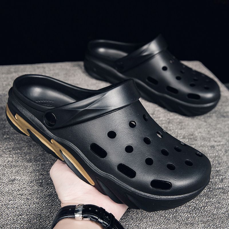 Large Size 45 Beach Men's Hole Shoes, Straight Sandals For Home Use, Thick Soled, Height Increasing, Anti Slip, And Easy_voghion.com