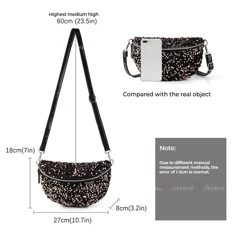 Women's Shoulder Bag, Chest Bag Waist Bag Fashionable Evening Style Sequin Bag Versatile Commuting Large Capacity Messenger Bag For Women_voghion.com