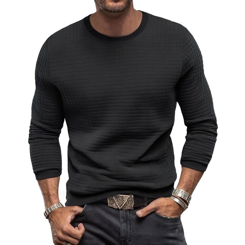 Ropa para hombre, otoño e invierno, camisa informal ajustada para hombre, camiseta de manga larga con cuello redondo y diseño de gofre_voghion.com