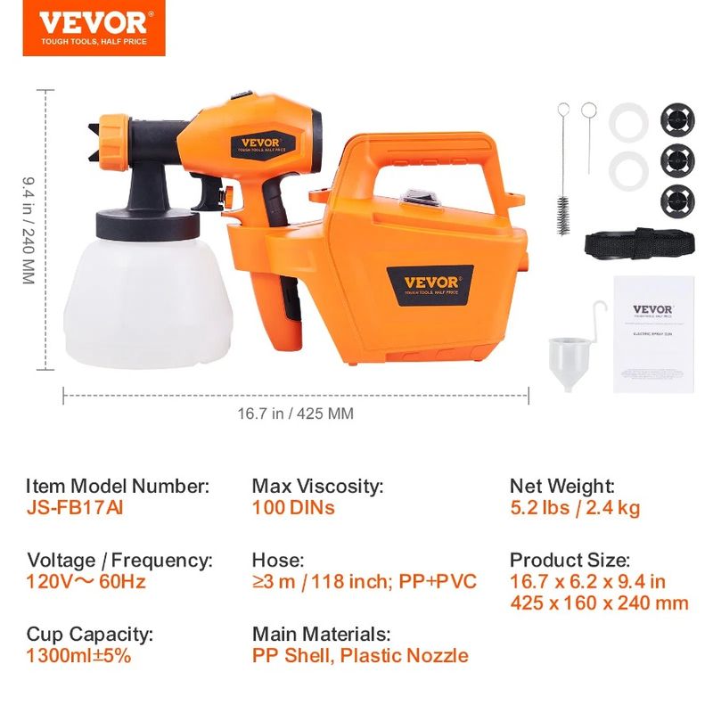 Pistola a spruzzo 10 piedi Ugelli spruzzatore Contenitore 1300 ml Tubo flessibile HVLP 4 vernice Vernice 500 W con pistola ad aria Modelli elettrici e 3 spruzzi_voghion.com