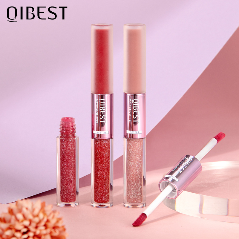 QIBEST Double Headed Staying Cup Non fading Lip Glaze Matte Pearl Liquid Lipstick Set_voghion.com
