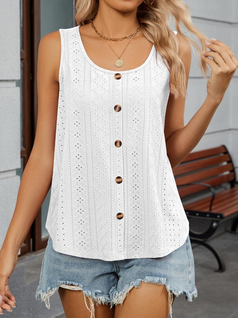 2025 Sommer Neue Rundhals Ärmellose Feste Farbe Strap Mode Lässig Taste Aushöhlen Weste_voghion.com