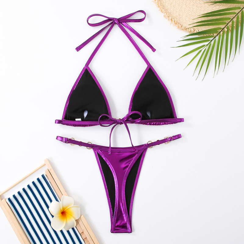 Women's Clothing Sexy Bikini Women's Two Piece Strap Bright Solid Color Swimsuit_voghion.com