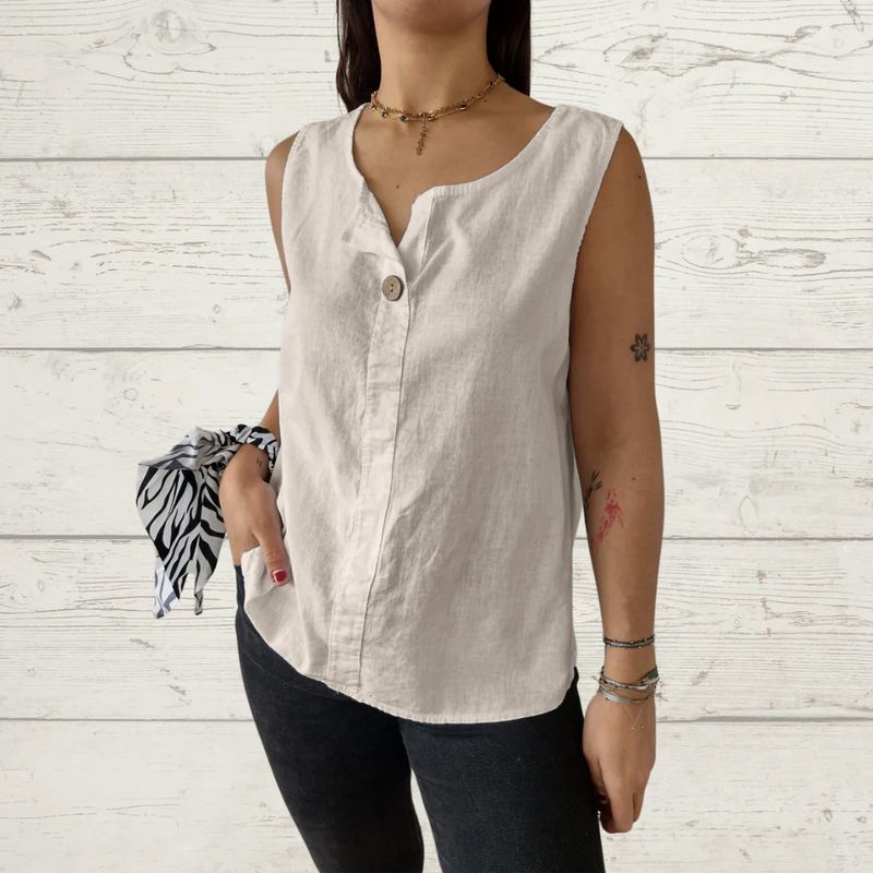 2025 Summer New Women's Vest Casual Loose Cotton And Linen T-shirt Button Top_voghion.com