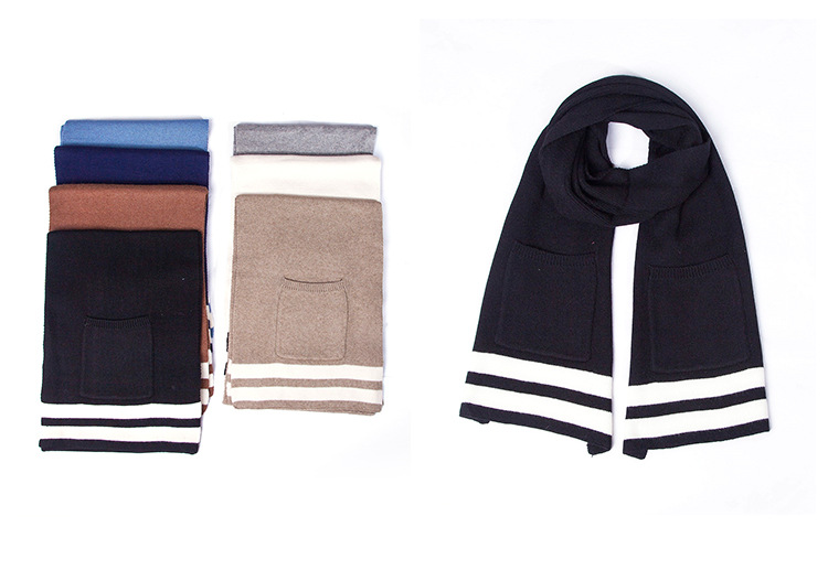 Women's Scarves new high-quality knitted wool scarf core-spun yarn solid color pocket scarf for men and women_voghion.com