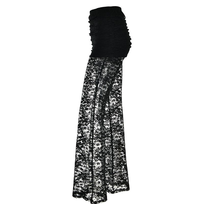 Women's Clothing New Fashion Sexy Versatile Pants Lace Splicing Slim See Through High Waist Flared Pants For Women_voghion.com