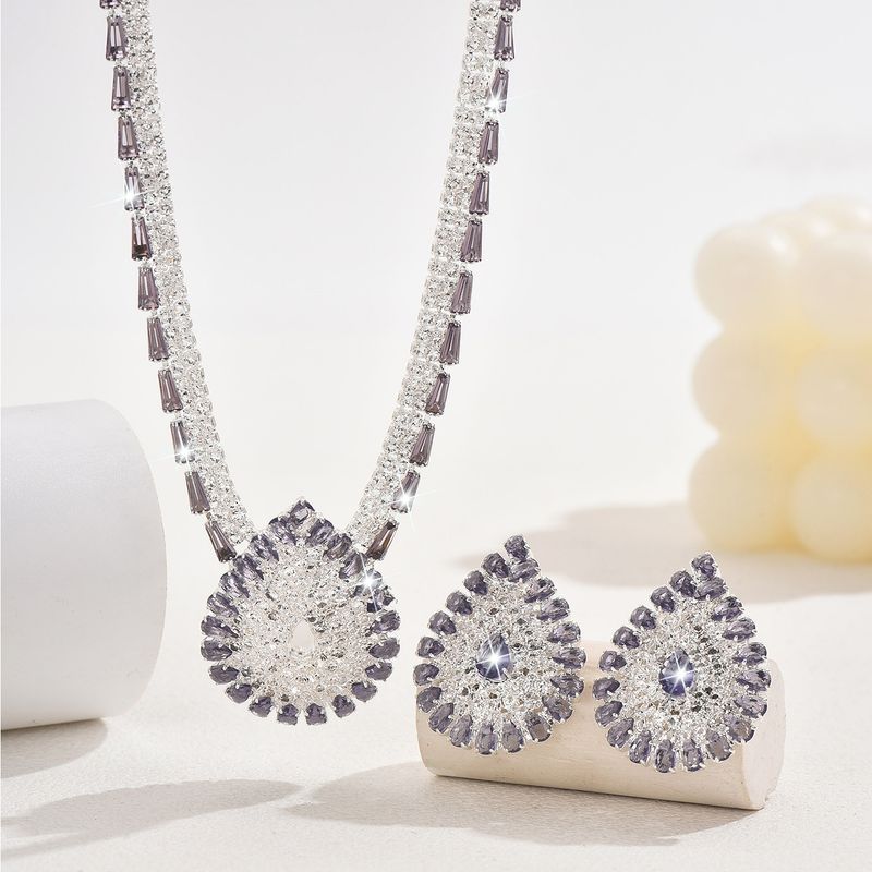 Set di gioielli da donna, alla moda, da sposa, con zirconi rotondi intarsiati in cera, orecchini, collana, accessori da sposa_voghion.com