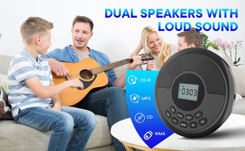 Portable CD Player MP3 Music Album CD Walkman USB Bluetooth CD Player Dual Speaker Asian_voghion.com