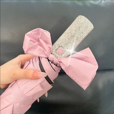Luxury Diamond-Studded Automatic Umbrella – 24 Ribs Windproof UV Protection Sun & Rain Shield, Long Handle Folding Parasol For Women & Men_voghion.com