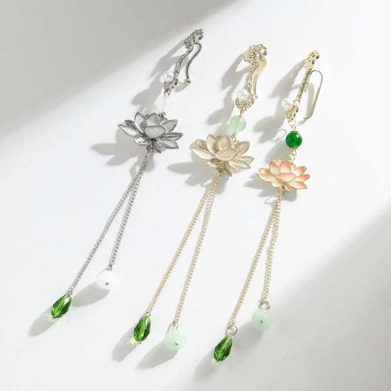 Broche antique, fleur de lotus, cheongsam, fermeture à bouton, pendentif à pompon, accessoires vestimentaires de style chinois_voghion.com