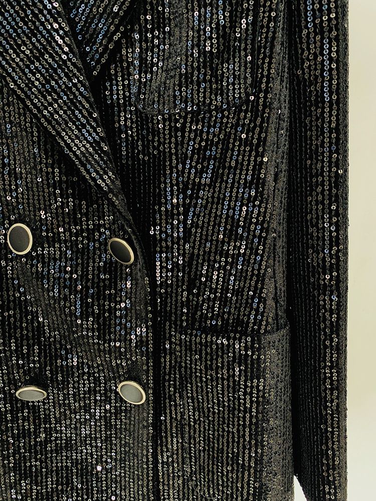 GraceChic GraceChic En stock 2025 Mode européenne et américaine Nouveau blazer croisé en velours à sequins, coupe ajustée, pantalon évasé_voghion.com