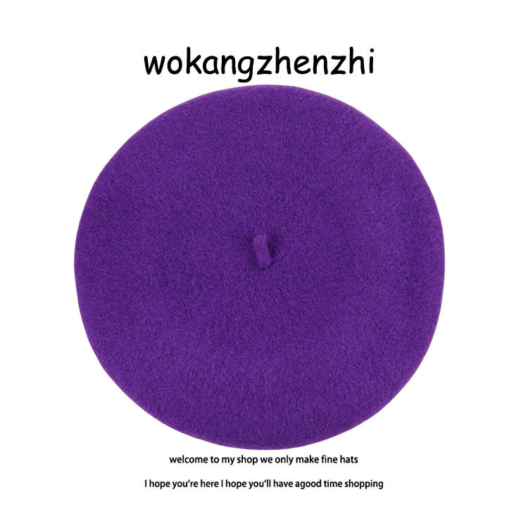 Wełniany beret damski Ishihara Satomi beret w tym samym stylu jesienno-zimowy wełniany beret retro niebieska czapka malarza_voghion.com